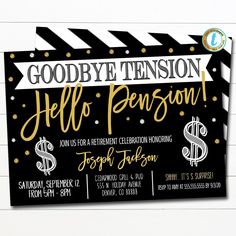 Retirement Invitation Printable Goodbye Tension Hello Pension Nurse Teacher Police Retirement Party Invitation Editable Instant Download Bingo Fundraiser, Goodbye Tension Hello Pension, Police Retirement Party, Police Retirement, Retirement Party Invitation, Retirement Invitation, Retirement Invitations, Retirement Party Invitations, Retirement Celebration