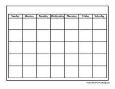 a blank calendar is shown in black and white with the words sunday, monday, friday