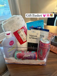 the gift basket is full of personal care products and toiletries, including hand sanitizers