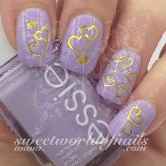 Valentine's Day Nail Art Gold Hearts Nail Water Decals Wraps Nail Art Gold, Holiday Nails Glitter, Vday Nails, Valentine Nail Art, Gold Hearts, Art Gold, Water Transfer