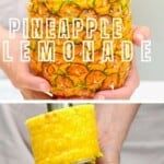 the pineapple lemonade is being held by two hands