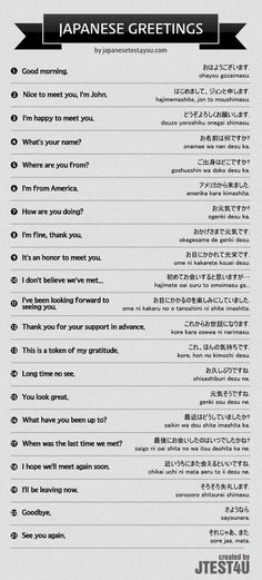 Formal greetings. -- Japan, Japanese words, vocabulary, learning different languages, infographic, sentence examples, everyday phrases, communication Japanese Greetings, Japanese Quotes