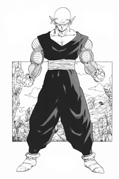 a drawing of gohan from the dragon ball movie, drawn in black and white