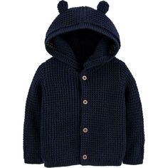 Cute Warm Cotton Sweater, Playful Knit Long Sleeve Outerwear, Blue Hooded Winter Cardigan, Soft Knit Sweater For Playtime In Fall, Cotton Hooded Soft Knit Sweater, Cozy Winter Sweater For Playtime, Knitted Cotton Outerwear For Cold Weather, Cozy Winter Hoodie For Playtime, Hooded Soft Knit Cotton Sweater