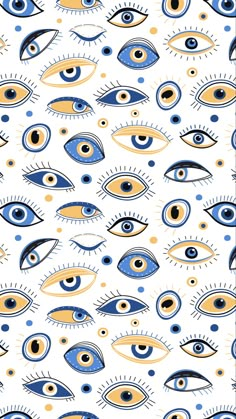 an eye pattern is shown in blue, yellow and brown colors on a white background