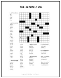 the crossword puzzle is shown in black and white, with words that read fill - in