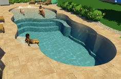 an animated image of people playing in a swimming pool