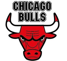 the chicago bulls logo is shown in black and red on a white background with an angry bull's head