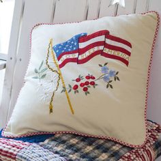 a pillow with an american flag on it