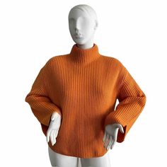 Orange Boxy Ribbed Turtleneck Sweater New With Tags Condition Oversized, Ribbed Finish Certified Responsible Wool Measurements Included In Photos Please See All Photos For Additional Visual Detail Turtleneck Aesthetic, Ribbed Turtleneck Sweater, Orange Sweaters, Ribbed Turtleneck, Group Costumes, Turtleneck Sweater, Mock Neck, Sweater Outfits, Halloween Costumes