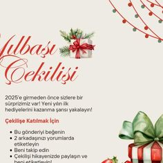 a christmas card with presents on it and the words yulbost gekilisi