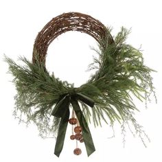 a wreath with bells hanging from it's side