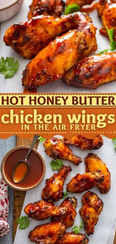 Hot Honey Butter Chicken Wings in the Air Fryer Honey Butter Chicken Wings, Butter Chicken Wings, Hot Honey Butter, Honey Butter Sauce, Homemade Chicken Wings, Wings In The Air Fryer, Honey Butter Chicken, Air Fryer Wings, Healthy Meals For One