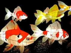 lighted paper fish are floating in the water