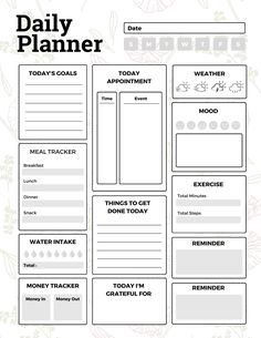 the daily planner is shown in black and white