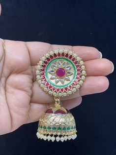 Jadau Kundan Jhumki Earring New design premium brass quality, reverse AD stone, antique gold polish 100% Handmade Packed in a nice Box with cotton lining, Best for gifting to loved ones.. A personal note for your loved ones can be added. *Since this is 100% Handmade jewelry. So Color, shades, texture displayed may slightly vary from the actual product due to digital image limitations. We request you to consider these minor variations. Please expect the possibility of some slight imperfections wh Multicolor Meenakari Jhumkas In Temple Jewelry Style, Multicolor Meenakari Temple Jewelry Jhumkas, Multicolor Meenakari Kundan Jhumkas, Multicolor Kundan Jhumkas With Cutdana, Temple Jewelry Bridal Meenakari Earrings For Festivals, Bridal Temple Jewelry Earrings With Meenakari For Festivals, Temple Style Bridal Meenakari Earrings For Festivals, Multicolor Kundan Jhumkas For Festivals, Multicolor Kundan Jhumkas With Zari Work