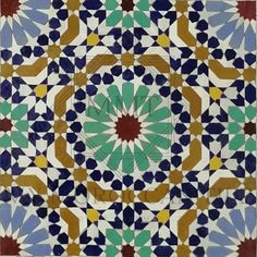 an artistic tile design in blue, green and yellow