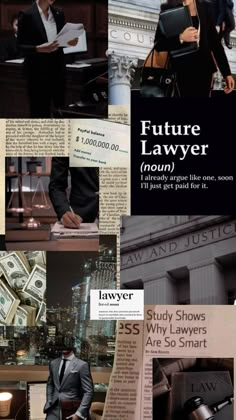 a collage of photos with the words future lawr on it and images of people in suits