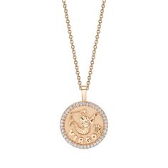 18k gold VIRGO zodiac coin pendant with diamond frame.  .48cts diamonds  20 inch chain with loops at 18 and 16 inch.  *Custom engraving available please email info@anitako for more information.  #AKZC-VIR Virgo Zodiac, 18k Gold, Gold Necklace, Coin, Diamonds