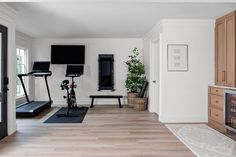 a home gym with treadmills and exercise equipment