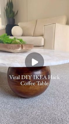 a coffee table sitting on top of a carpeted floor