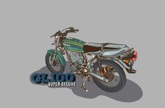 a motorcycle is shown with the words git 100 super deluxe on it's side