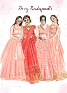 three women in pink and orange dresses with the caption be my bridesmaid