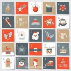 christmas greeting cards with cute animals and presents on them, all decorated in red and gray