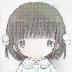 a drawing of a girl with black hair and blue eyes, wearing a white dress