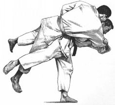 two men are doing karate moves in black and white ink on a white paper background