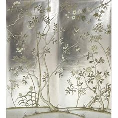 an image of a window with flowers and leaves on it's glass curtain panel