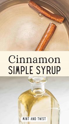 cinnamon simple syrup in a glass bottle with an orange stick sticking out of it