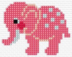 an elephant is shown in the cross stitch pattern, and it's pink with white dots