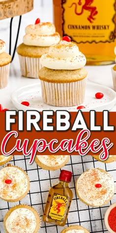 fireball cupcakes with white frosting and sprinkles