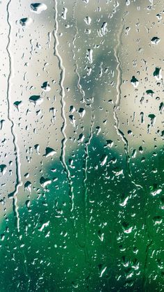 rain drops on the window with green grass in the background