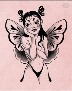 a drawing of a fairy with her hand on her face