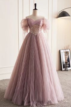 A Line Elegant Blush Pink Tulle Ball Gown Beaded Bodice Prom Dress, Party Dress Sale, Pink Corset, Corset Dress Prom, Floor Length Prom Dresses, Beautiful Prom Dresses, A Line Prom Dresses, Pink Tulle, Wholesale Dress