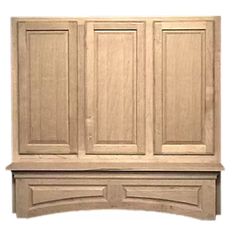 a wooden cabinet with two doors on the top and bottom, against a white background