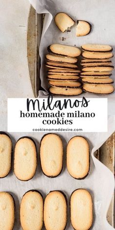 cookies are lined up on a baking sheet with the words mimos in spanish above them