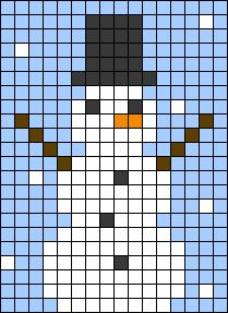 a cross stitch pattern with a snowman wearing a black hat and scarf on it's head