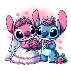 two cartoon characters dressed in wedding attire