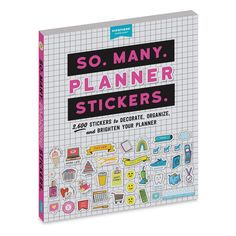 the book so many planner stickers is in front of a white background with pink trim