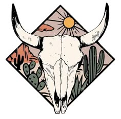 an image of a bull skull and cactus