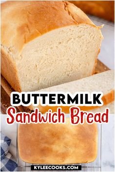 a loaf of buttermilk sandwich bread sitting on top of a wooden cutting board