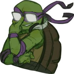 a drawing of a teenage mutant holding his head with one hand and wearing goggles