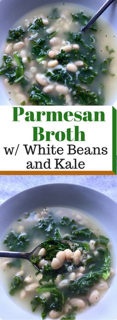 two bowls of white beans and kale soup