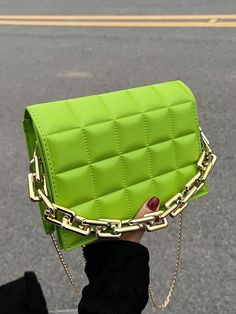 Chain Decor, Green Purse, Bags For Teens, Chain Pattern, Minimalist Pattern, Chain Shoulder Bag, Square Quilt, Square Bag