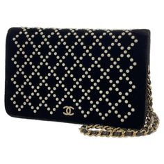 Chanel Chain Wallet Pearl Velvet Black W19.5cm H12.5cm D3cm Chain Length 128cm Chanel Pearl Wallet, Chanel Chain Wallet, Chanel Chain, Chanel Pearls, Chain Wallet, Chanel Bags, Wallet Chain, Pearl Chain, Chanel Bag