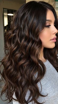 How to Achieve Sleek Straight Layers Brunettes Long? 🔥 Long Chocolate Brown Hair Balayage, Chocolate Babylights On Dark Hair, Balayage Long Hair Brunettes, Dark Bayalage, Dark Dimensional Hair Brunettes, Dark Fall Hair Color For Brunettes, Trending Dark Hair, Dark Hair Colors, Rich Brunette Hair