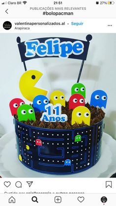 a cake decorated to look like pacman from the movie's video game called telepe